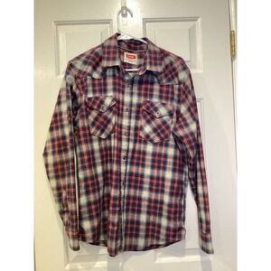 Wrangler Men's Western Cowboy Shirt Plaid Chest Flap Pockets  - Medium EUC